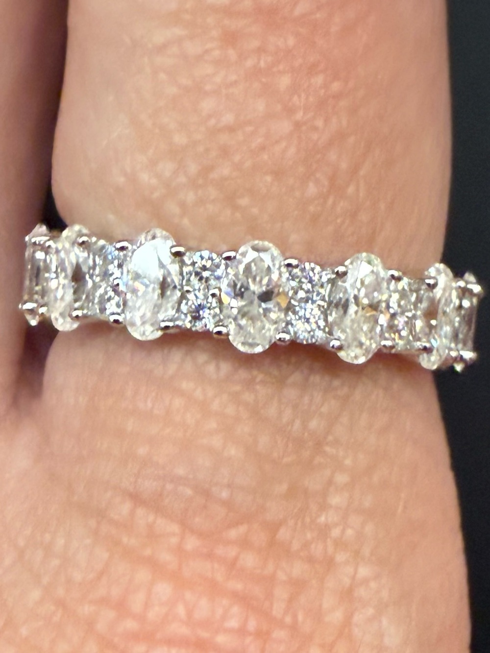 925 Sterling Silver Moissanite Eternity Ring Oval Round Wedding Band Size 6 New